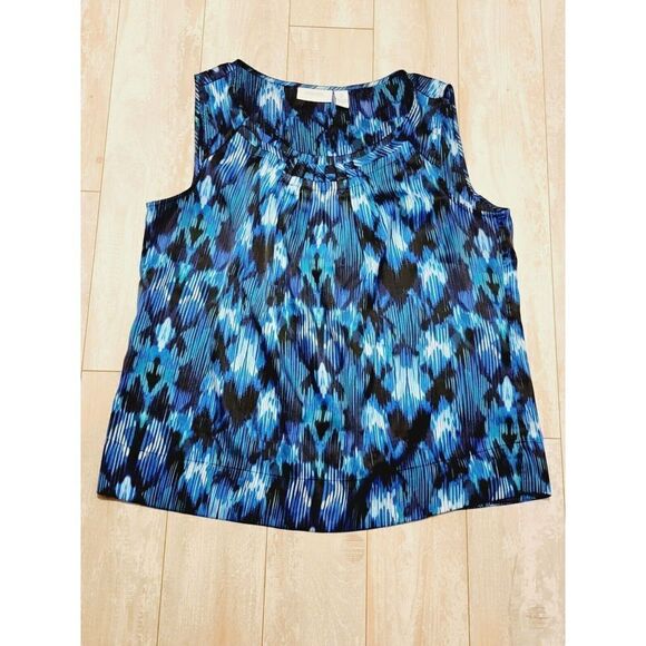 Chicos 2 Sleeveless Blouse Large‎ 12 Shades Of Blues Satin Feel Shell Tank Top - Picture 1 of 4
